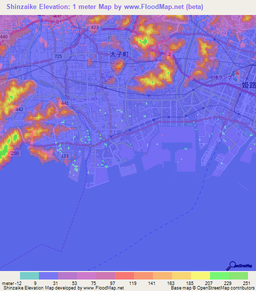 Shinzaike,Japan Elevation Map
