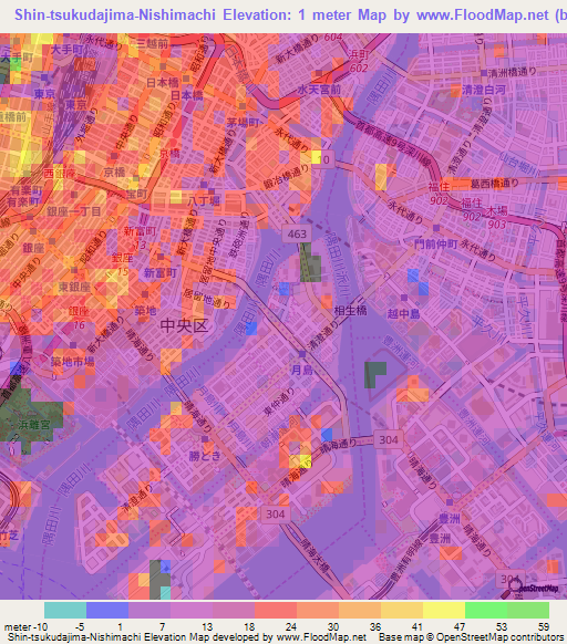 Shin-tsukudajima-Nishimachi,Japan Elevation Map