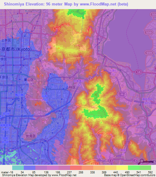Shinomiya,Japan Elevation Map