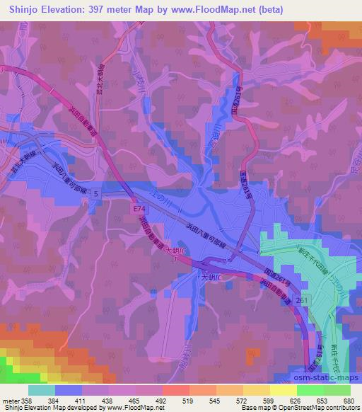 Shinjo,Japan Elevation Map