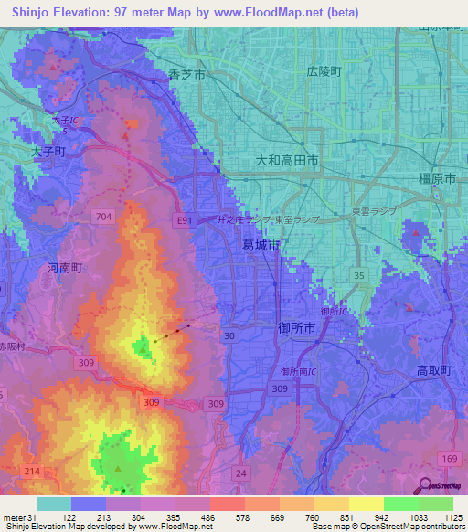 Shinjo,Japan Elevation Map