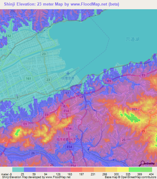 Shinji,Japan Elevation Map