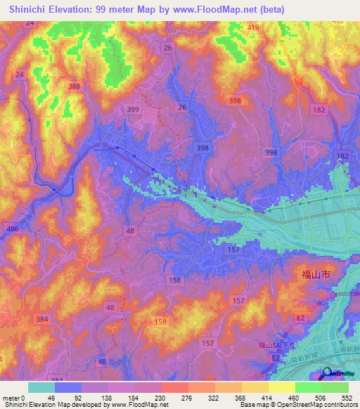 Shinichi,Japan Elevation Map