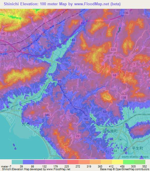 Shinichi,Japan Elevation Map