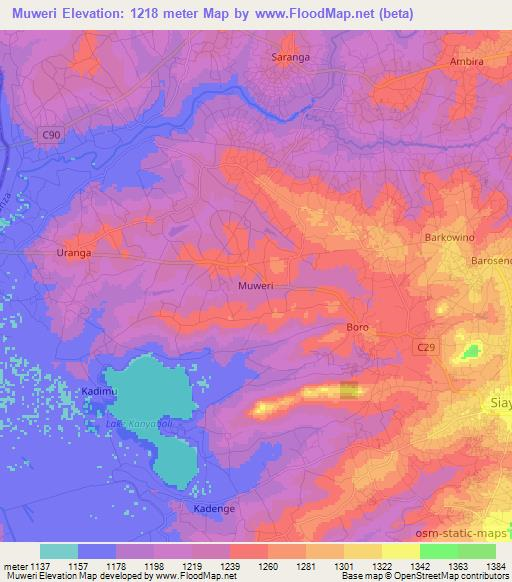 Muweri,Kenya Elevation Map