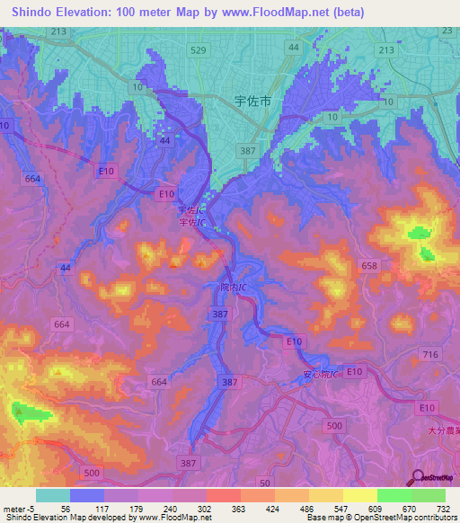 Shindo,Japan Elevation Map