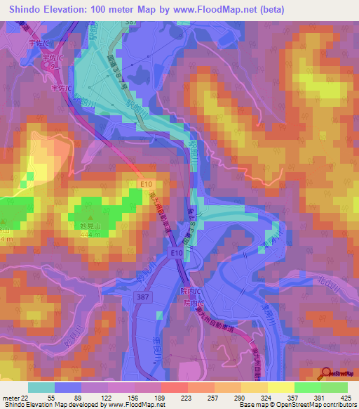 Shindo,Japan Elevation Map