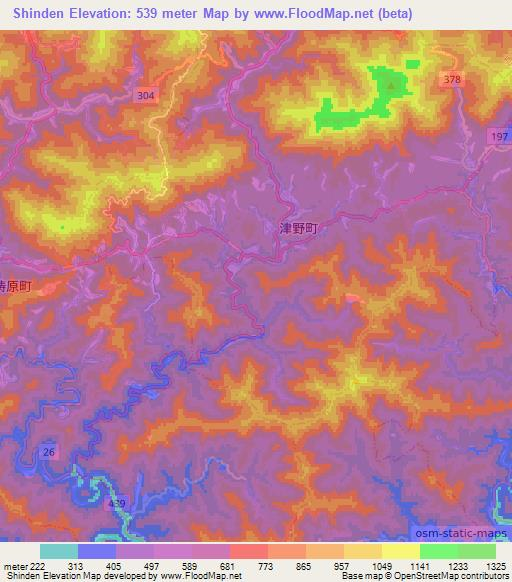 Shinden,Japan Elevation Map