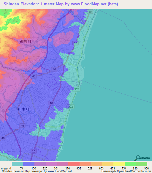 Shinden,Japan Elevation Map