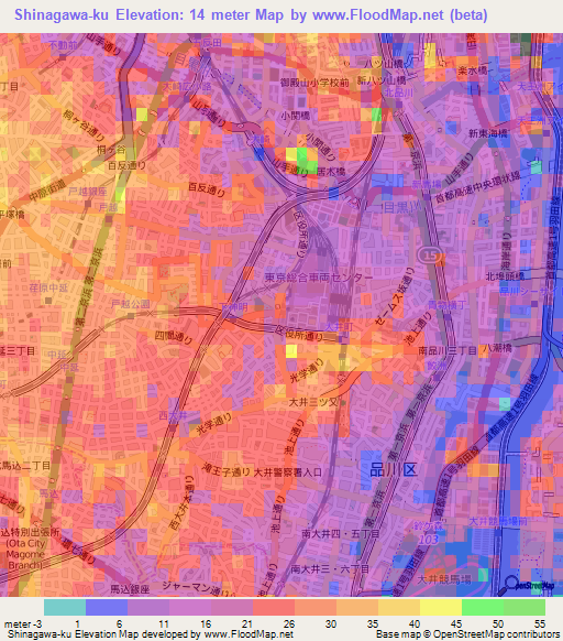 Shinagawa-ku,Japan Elevation Map