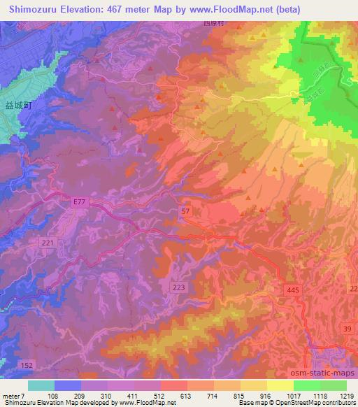 Shimozuru,Japan Elevation Map