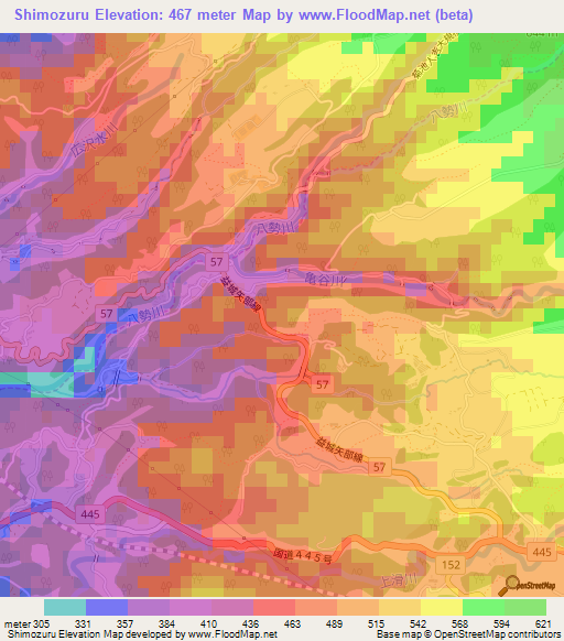 Shimozuru,Japan Elevation Map