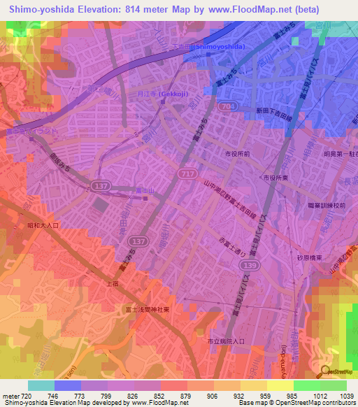 Shimo-yoshida,Japan Elevation Map