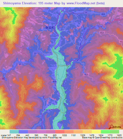 Shimoyama,Japan Elevation Map