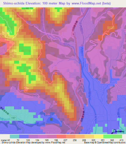 Shimo-uchida,Japan Elevation Map