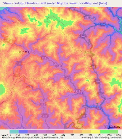 Shimo-tsukigi,Japan Elevation Map