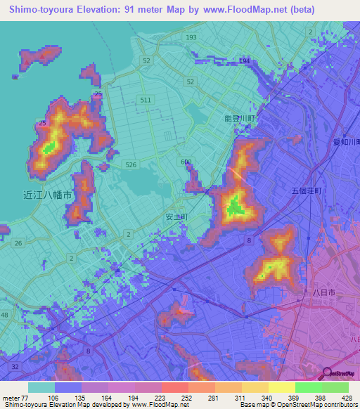 Shimo-toyoura,Japan Elevation Map