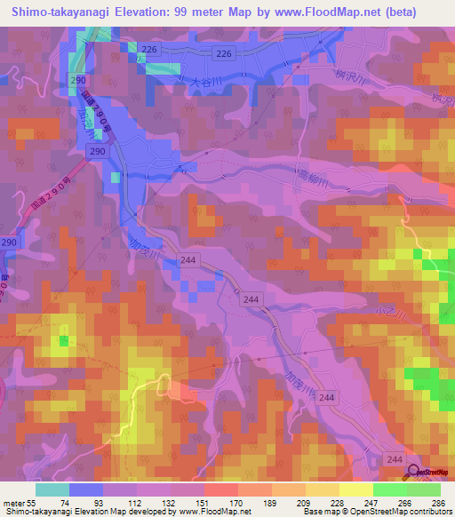 Shimo-takayanagi,Japan Elevation Map