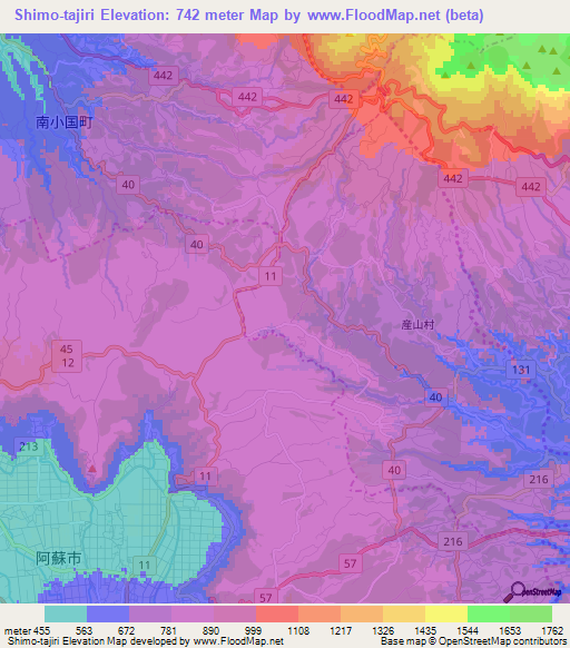 Shimo-tajiri,Japan Elevation Map