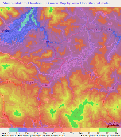 Shimo-tadokoro,Japan Elevation Map