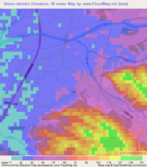 Shimo-shimbo,Japan Elevation Map