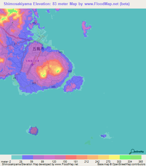 Shimosakiyama,Japan Elevation Map