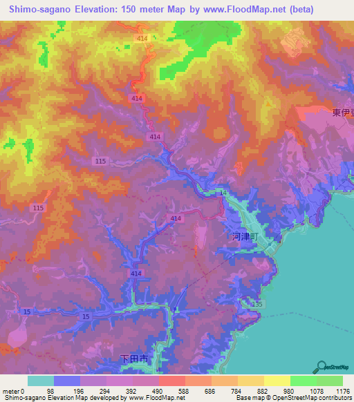 Shimo-sagano,Japan Elevation Map