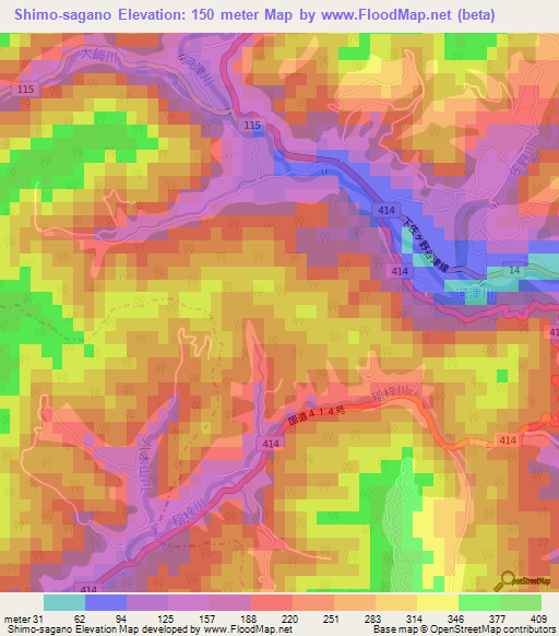 Shimo-sagano,Japan Elevation Map