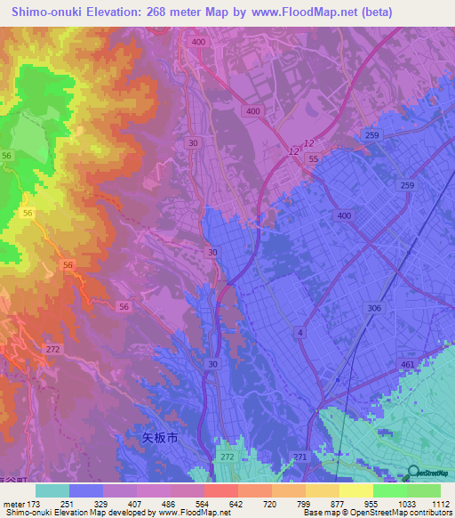 Shimo-onuki,Japan Elevation Map