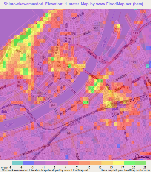 Shimo-okawamaedori,Japan Elevation Map