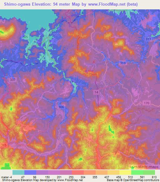 Shimo-ogawa,Japan Elevation Map