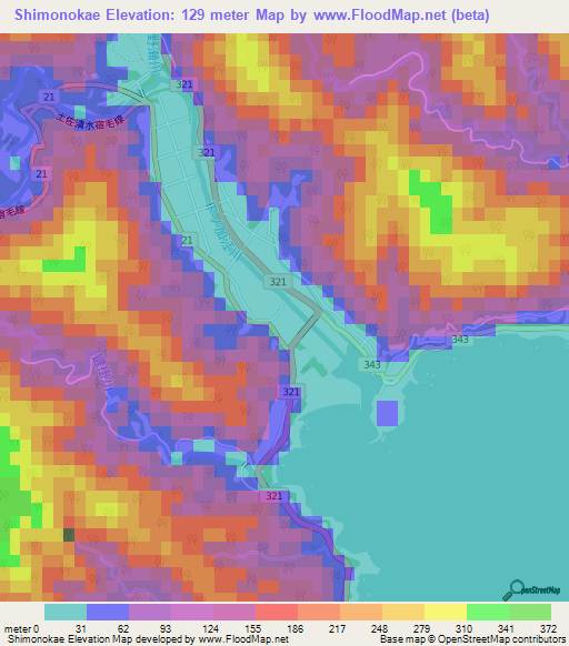 Shimonokae,Japan Elevation Map