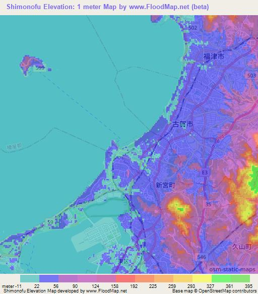 Shimonofu,Japan Elevation Map