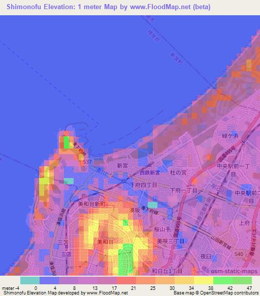 Shimonofu,Japan Elevation Map