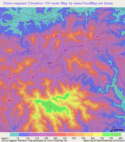 Shimo-nagatani,Japan Elevation Map