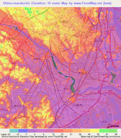 Shimo-marukocho,Japan Elevation Map
