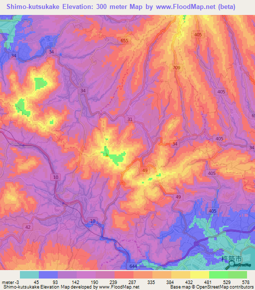 Shimo-kutsukake,Japan Elevation Map