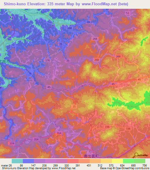 Shimo-kuno,Japan Elevation Map