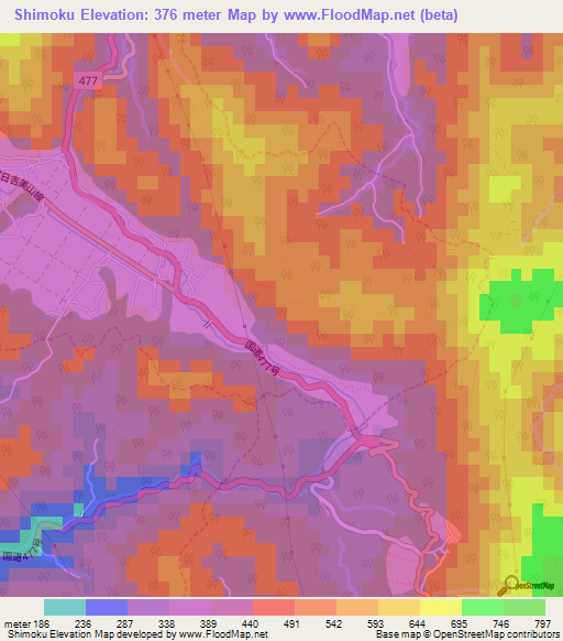 Shimoku,Japan Elevation Map