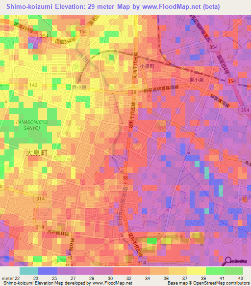 Shimo-koizumi,Japan Elevation Map