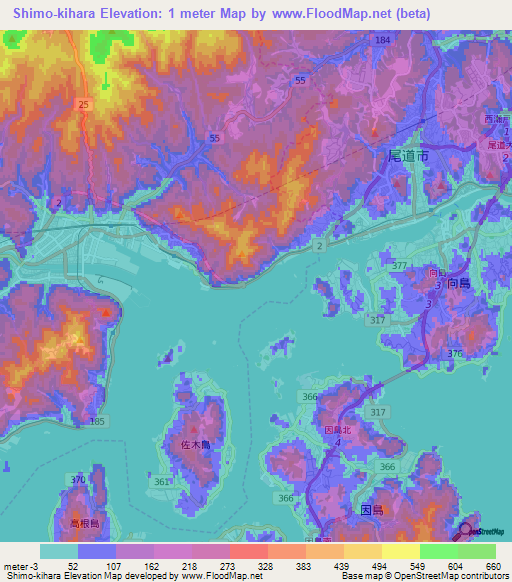 Shimo-kihara,Japan Elevation Map