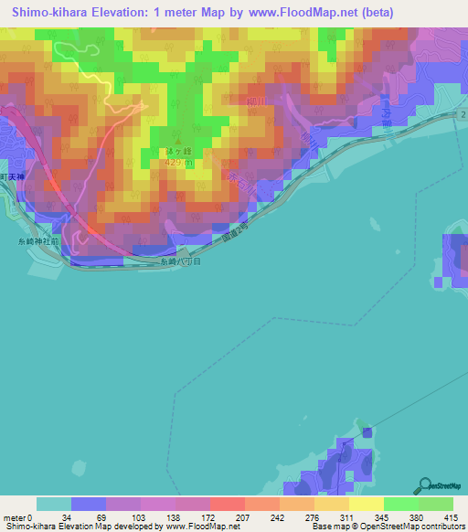 Shimo-kihara,Japan Elevation Map