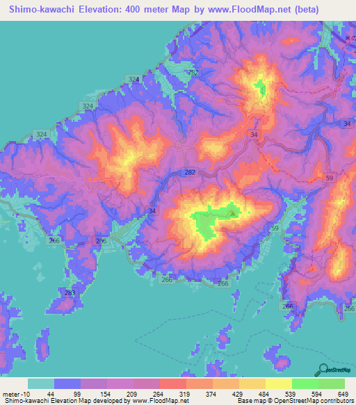 Shimo-kawachi,Japan Elevation Map