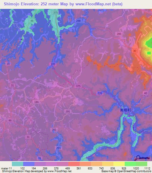 Shimojo,Japan Elevation Map