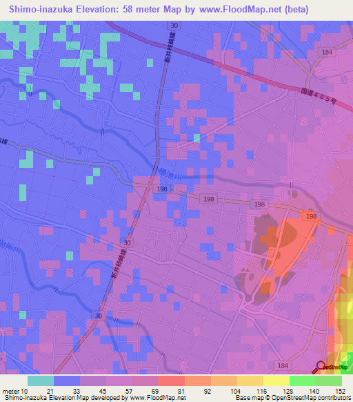 Shimo-inazuka,Japan Elevation Map