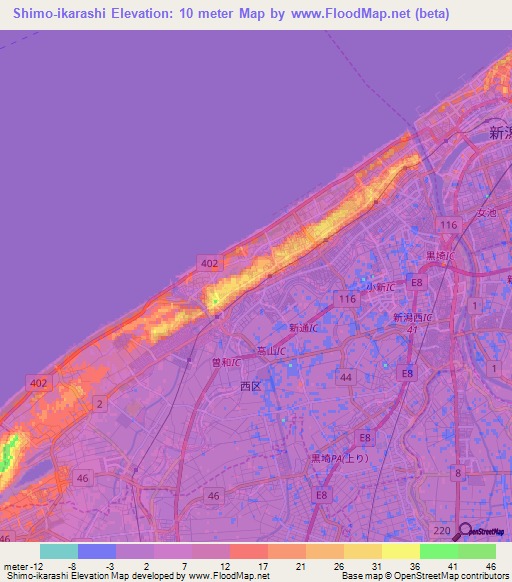 Shimo-ikarashi,Japan Elevation Map