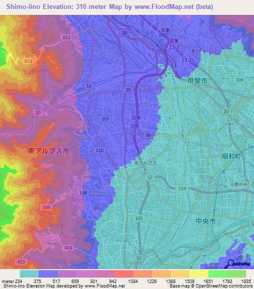 Shimo-iino,Japan Elevation Map