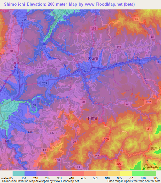 Shimo-ichi,Japan Elevation Map