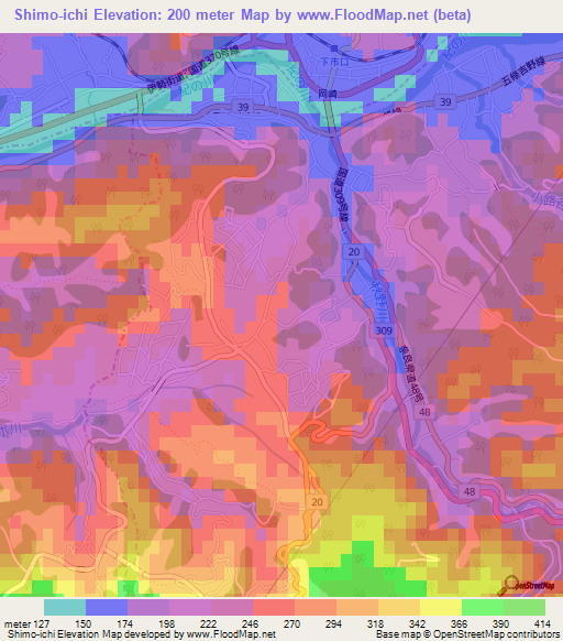Shimo-ichi,Japan Elevation Map