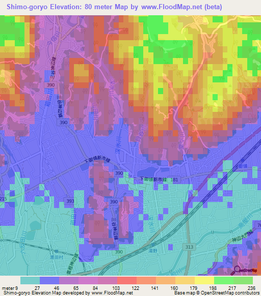 Shimo-goryo,Japan Elevation Map